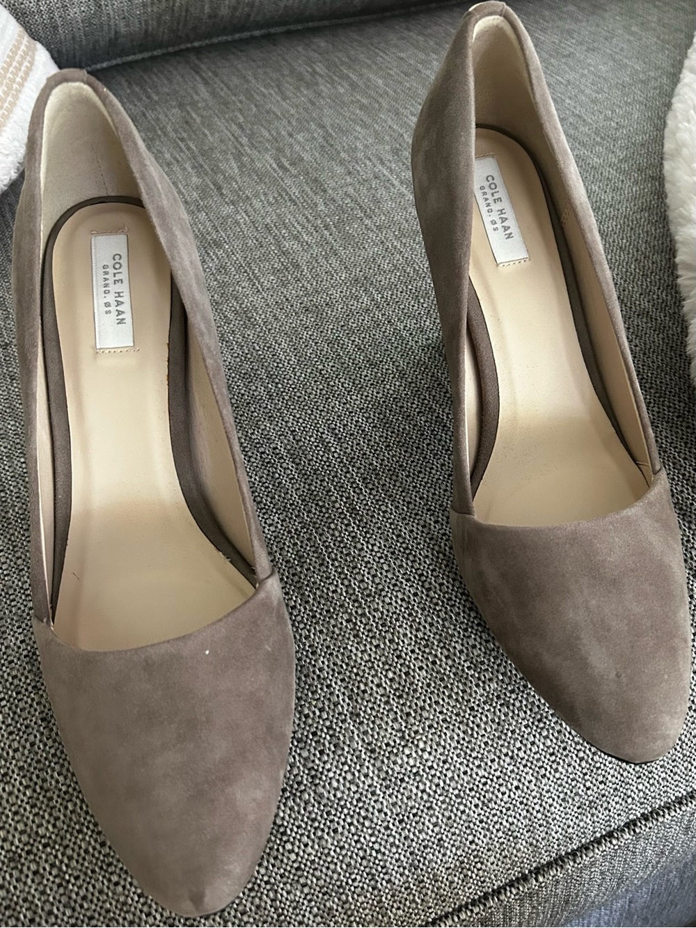 Cole Haan Taupe Suede Pointed Pumps